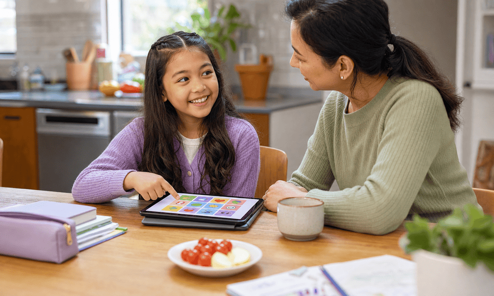A child and family working on communication at home with an Arbutus Speech Therapy SLP