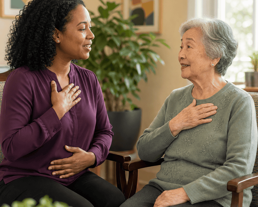 An SLP supporting an older adult with communication and voice in an assisted living setting