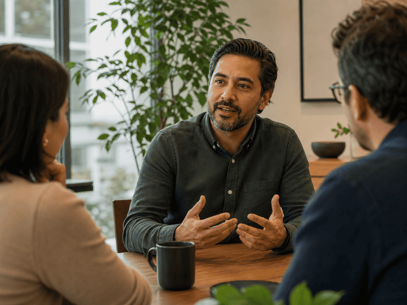 An adult speaking confidently in a professional setting in Vancouver.