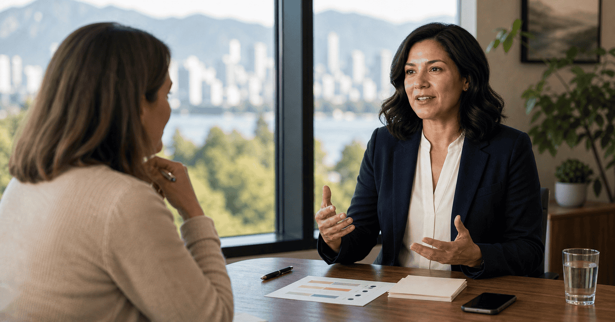 An adult working with an Arbutus Speech Therapy SLP during an in-person professional communication session